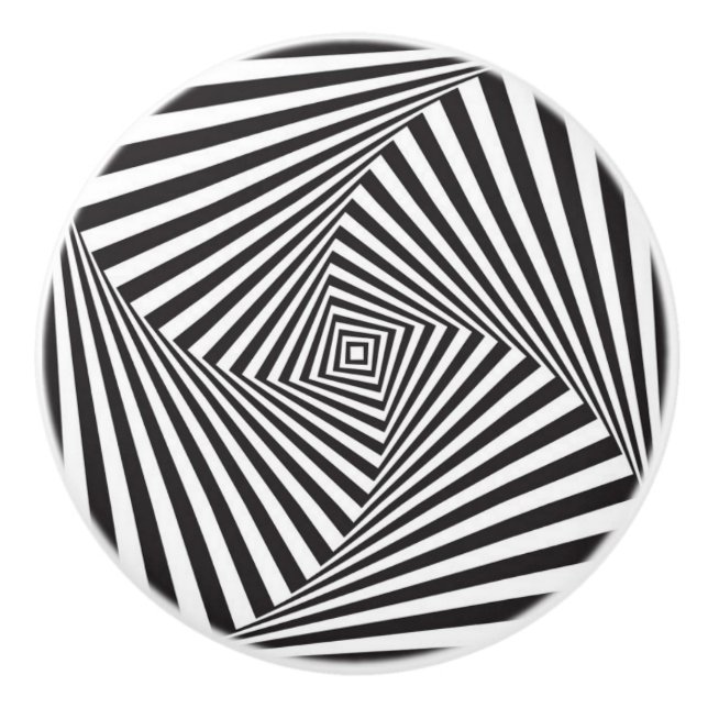 Bouton en céramique de soleil rayé noir et blanc (Devant)
