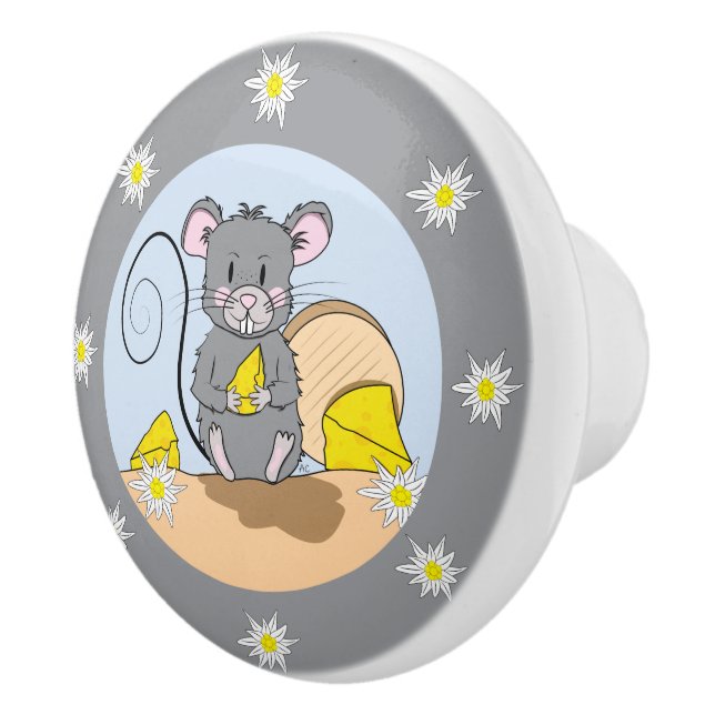 Bouton en céramique de souris avec cadre edelweiss (Droite)
