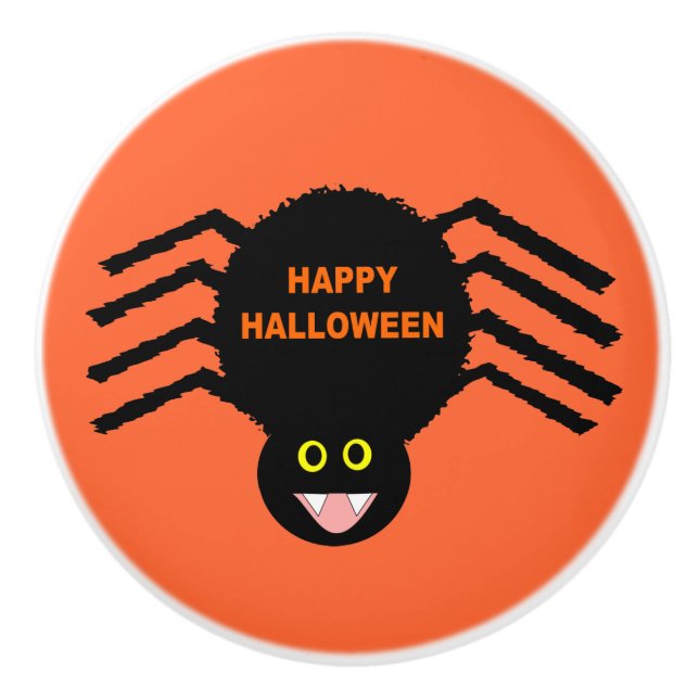 Bouton en céramique d'Halloween Black Spider (Devant)