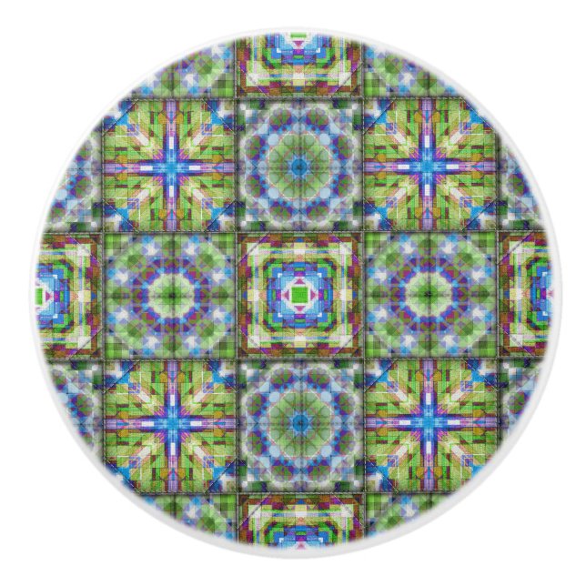 Bouton en céramique motif de courtepointe bleu ver (Devant)