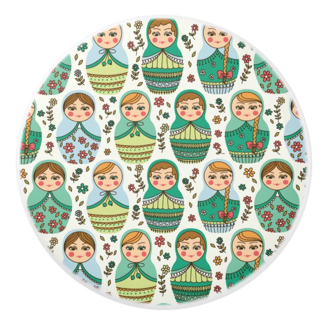 Bouton en céramique motif Matreshka (Devant)
