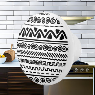 Bouton en céramique noir blanc tribal motif salle 