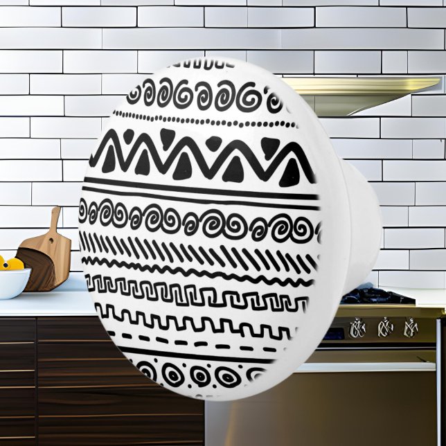Bouton en céramique noir blanc tribal motif salle  (Créateur téléchargé)