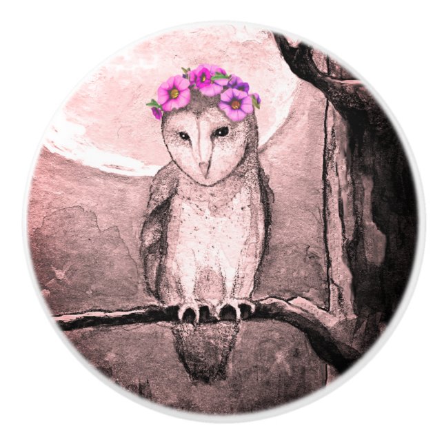 Bouton en céramique Owl Moon 2 (Devant)
