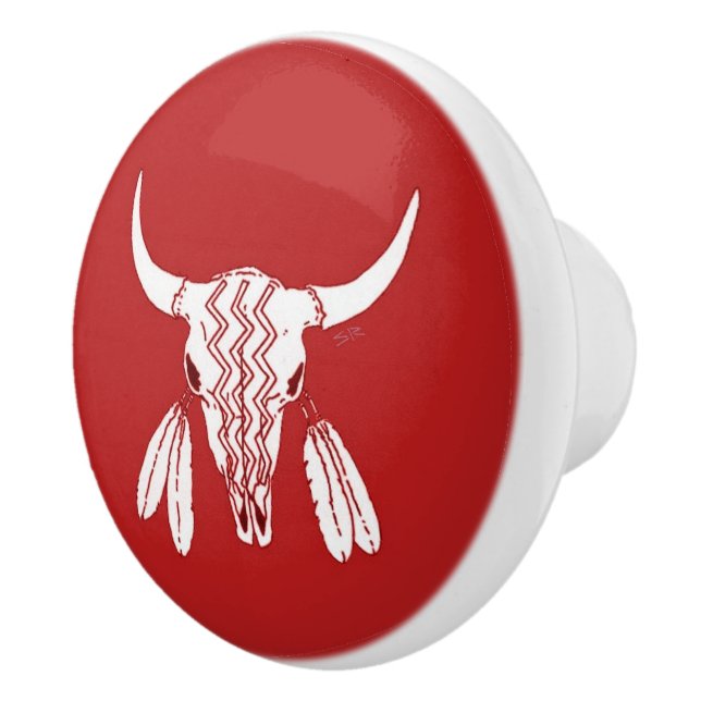 Bouton en céramique Red Ghost Dance Buffalo (Droite)