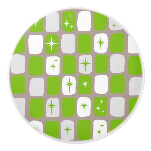 Bouton en céramique Retro Green & White Starbursts (Devant)