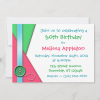 Bouton ~ Rose, Vert et Bleu Invitations d'annivers