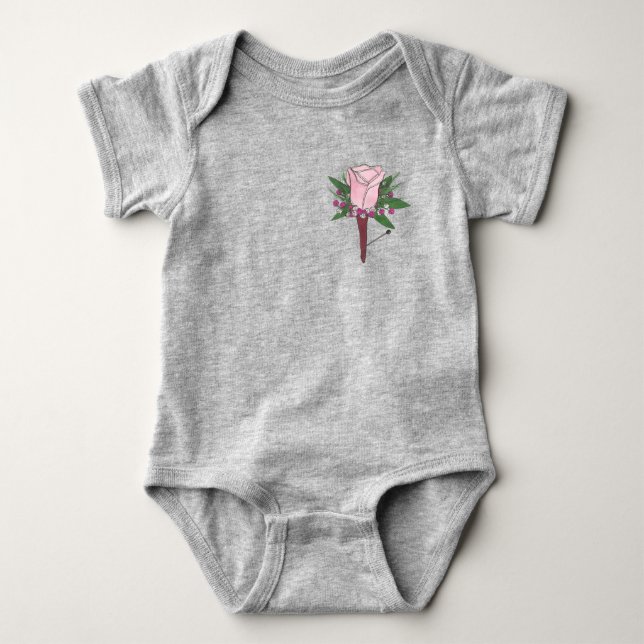 Boutonniere Pink Rose Blume Hochzeitsring Baby Strampler (Vorderseite)
