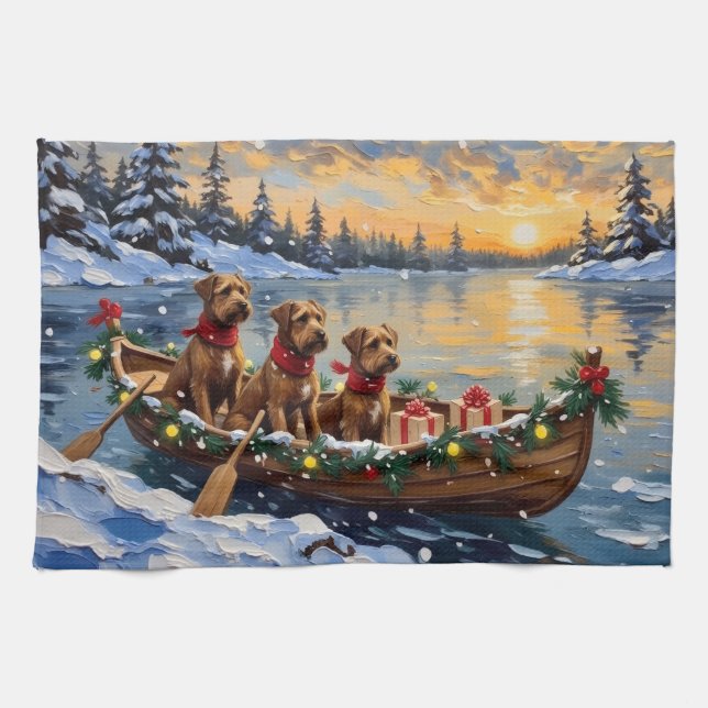 Bouvier des Flandres Christmas Boat Holiday Geschirrtuch (Horizontal)
