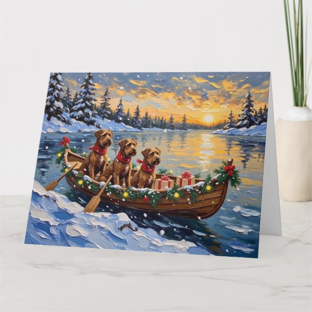 Bouvier des Flandres Christmas Boat Holiday Karte (Vorderseite)