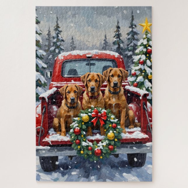 Bouvier des Flandres Christmas Red Truck Holiday (Vertikal)