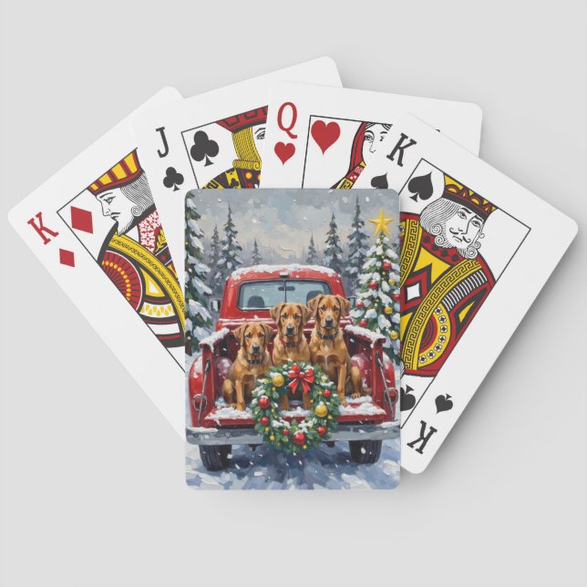 Bouvier des Flandres Christmas Red Truck Holiday Spielkarten (Rückseite)