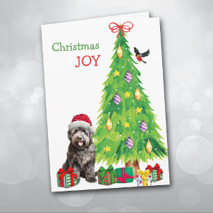 Bouvier des Flandres Dog, Bird and Christmas Tree Feiertagskarte