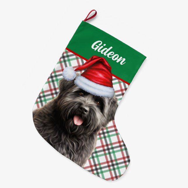 Bouvier des Flandres Dog Kariert Personalisiert Großer Weihnachtsstrumpf (Vorderansicht (hängend))