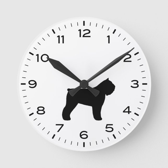 Bouvier des Flandres Dog Silhouette Runde Wanduhr (Vorderseite)