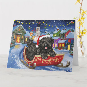 Bouvier des Flandres Hund im Schlitten Schnee Weih Karte
