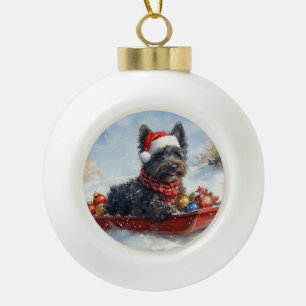Bouvier Des Flandres Hund im Schlitten Weihnachten Keramik Kugel-Ornament