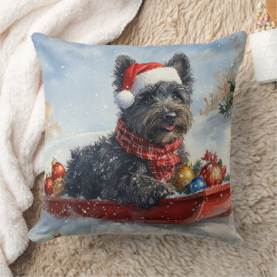 Bouvier Des Flandres Hund im Schlitten Weihnachten Kissen