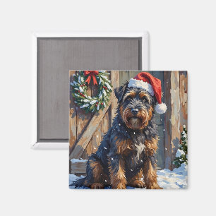 Bouvier des Flandres Schneeige Weihnachten auf dem Magnet