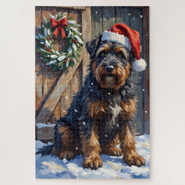 Bouvier des Flandres Snowy Farm Christmas (Vertikal)
