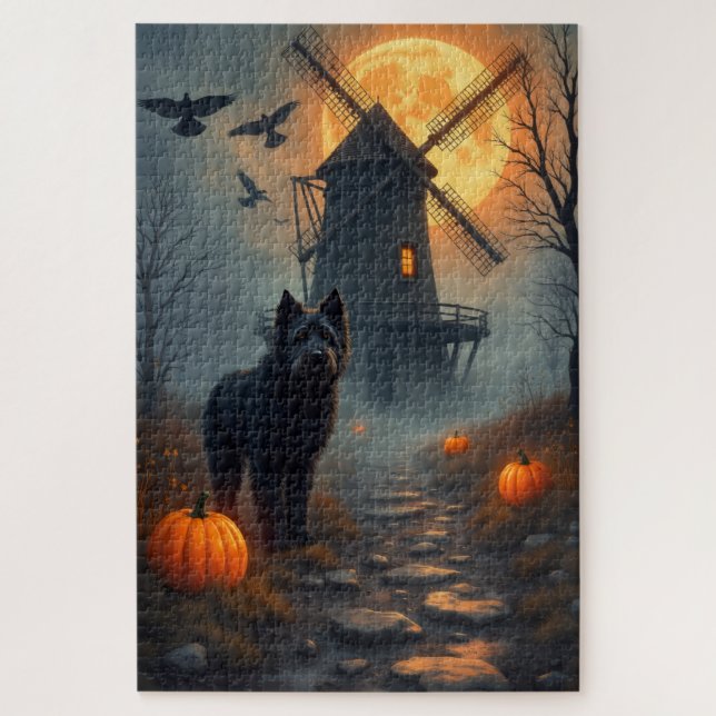Bouvier des Flandres Spukmühle Halloween  (Vertikal)