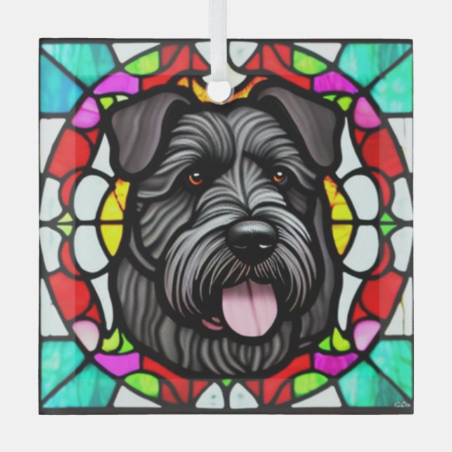 Bouvier des Flandres "Stainted Glass" Ornament Aus Glas (Vorderseite)