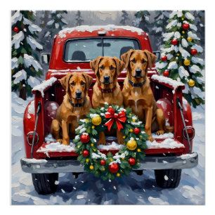 Bouvier des Flandres Weihnachtsroter LKW Urlaub Poster
