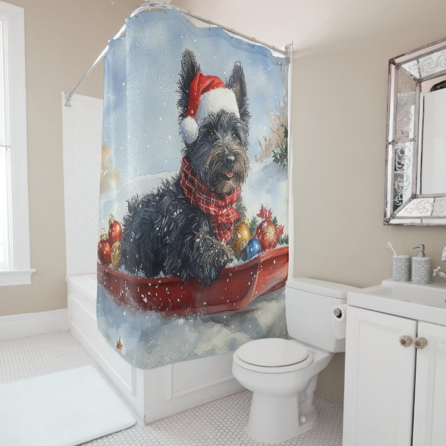 Bouviers Des Flandres Dog in Sledge Weihnachten Duschvorhang (Beispiel)