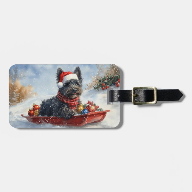 Bouviers Des Flandres Dog in Sledge Weihnachten Gepäckanhänger (Vorderseite horizontal)
