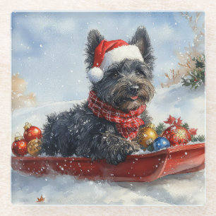 Bouviers Des Flandres Dog in Sledge Weihnachten Glasuntersetzer