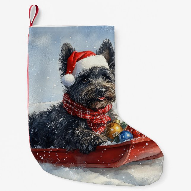 Bouviers Des Flandres Dog in Sledge Weihnachten Kleiner Weihnachtsstrumpf (Vorderseite)