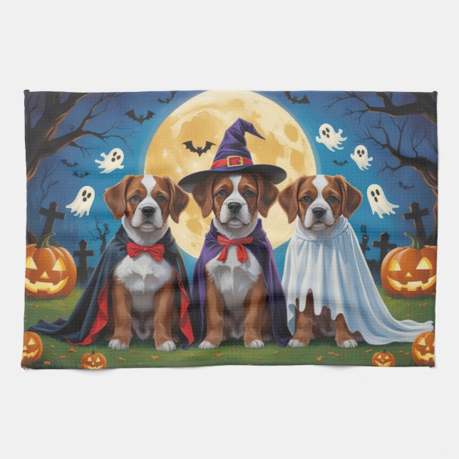 Bouviers Des Flandres Dogs Pumpkin Halloween Funny Geschirrtuch (Horizontal)