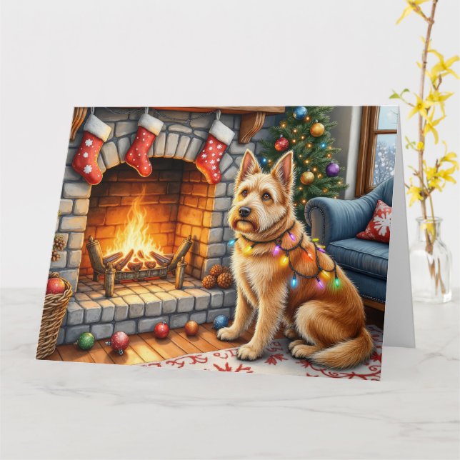 Bouviers des Flandres Fireplace Christmas Lights Karte (Gelbe Blume)