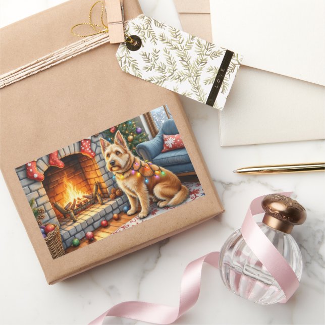 Bouviers des Flandres Fireplace Christmas Lights Rechteckiger Aufkleber (Schenken)