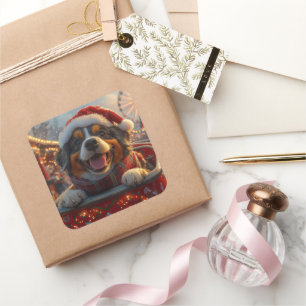 Bouviers des Flandres Hund Achterbahn Weihnachten Quadratischer Aufkleber