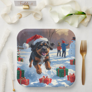 Bouviers des Flandres Weihnachtsfest Schneeszene Pappteller