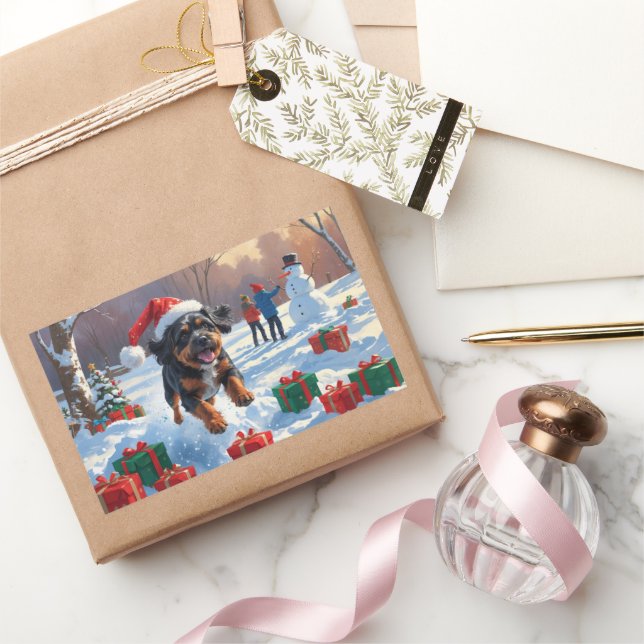 Bouviers des Flandres Weihnachtsfest Schneeszene Rechteckiger Aufkleber (Schenken)