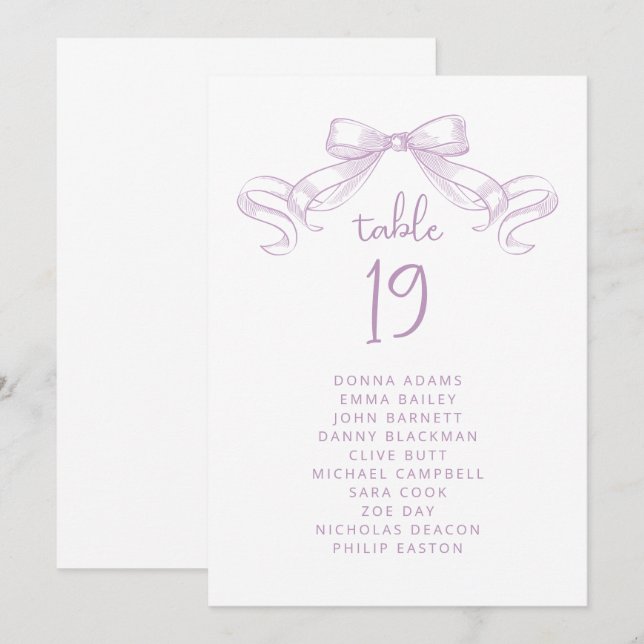 Bow à croquis romantique | Carte Lilac Seating Cha (Devant / Derrière)