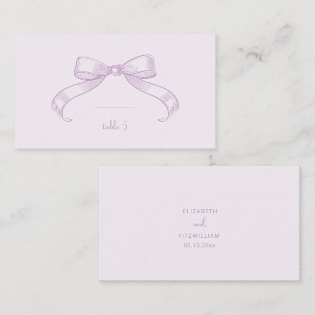 Bow à croquis romantique | Lilac Handwrite Carte (Devant / Derrière)