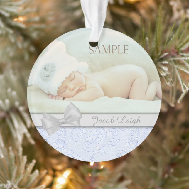 Bow Argent Blue Pastel Baby 1er Photo de Noël (Arbre)