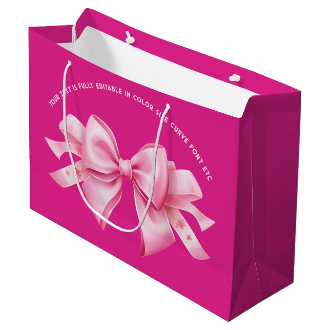 Bow auf Trendy Barbiedoll Hot Pink Große Geschenktüte (Vorderseite Schrägansicht)