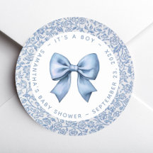 Bow Baby Boy Babyparty Blau-Weißes Blumenmuster