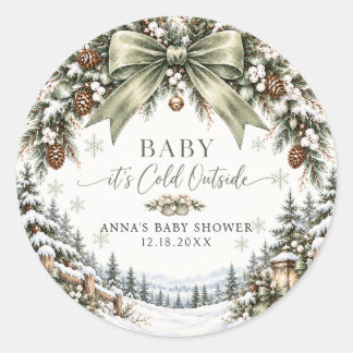 Bow Baby, es ist kalt draußen Baby Shower Aufklebe Runder Aufkleber
