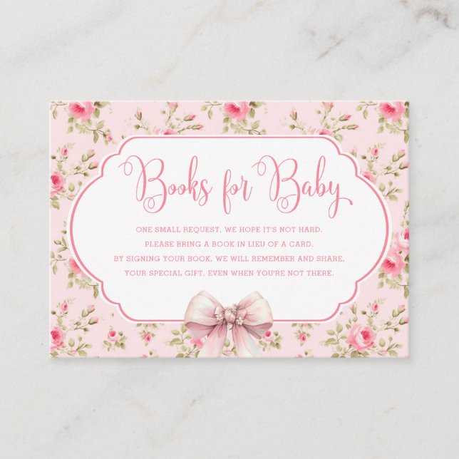 Bow Baby Shower Books für die Babyverpackung Begleitkarte (Vorderseite)