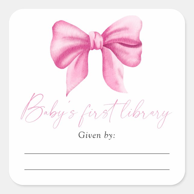 Bow - Baby Shower Buchzeichen, Babybücher Quadratischer Aufkleber (Vorderseite)