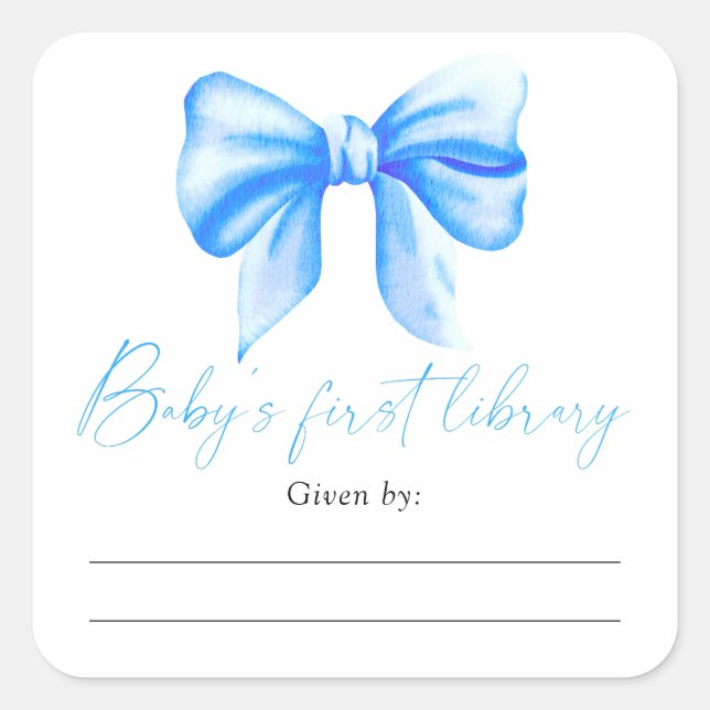 Bow - Baby Shower Buchzeichen, Babybücher Quadratischer Aufkleber (Vorderseite)