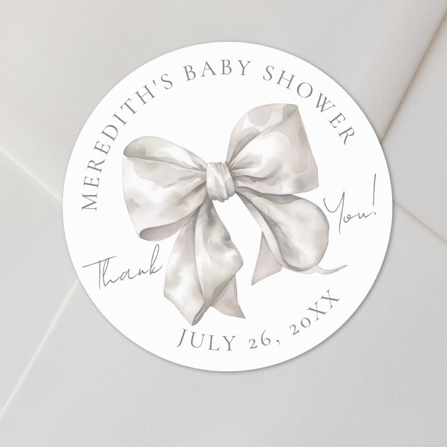 Bow Baby Shower Runder Aufkleber (Bow Baby Shower Classic Round Sticker)
