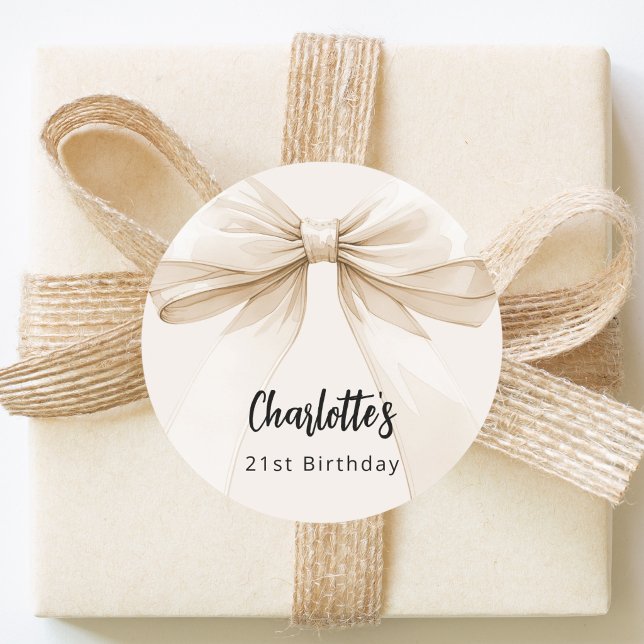 Bow beige Creme Geburtstag Runder Aufkleber (Von Creator hochgeladen)