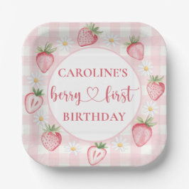 Bow Berry First Strawberry Birthday Paper Tellers Pappteller