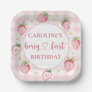 Bow Berry First Strawberry Birthday Paper Tellers Pappteller